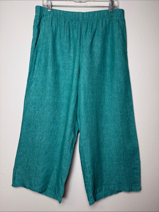 Eileen Fisher Pants - Eileen Fisher Organic Linen Wide Leg Crop Pants M Teal Pull On Pockets